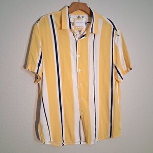 Denim And Flower Yellow Striped Button Up Shirt Large